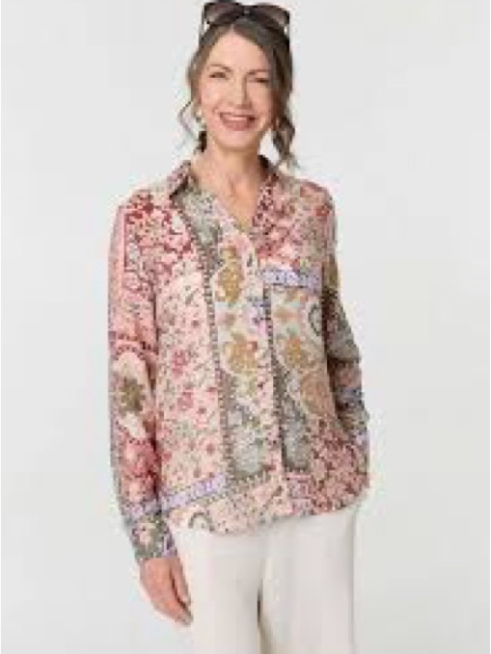 Zara Pink Multi-Print Patchwork Button-Down Shirt